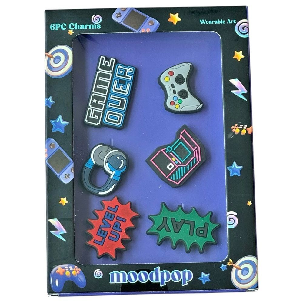 Moodpop 6 Piece Jibbitz Style Video Gamer Theme Crocs Charms. NEW.